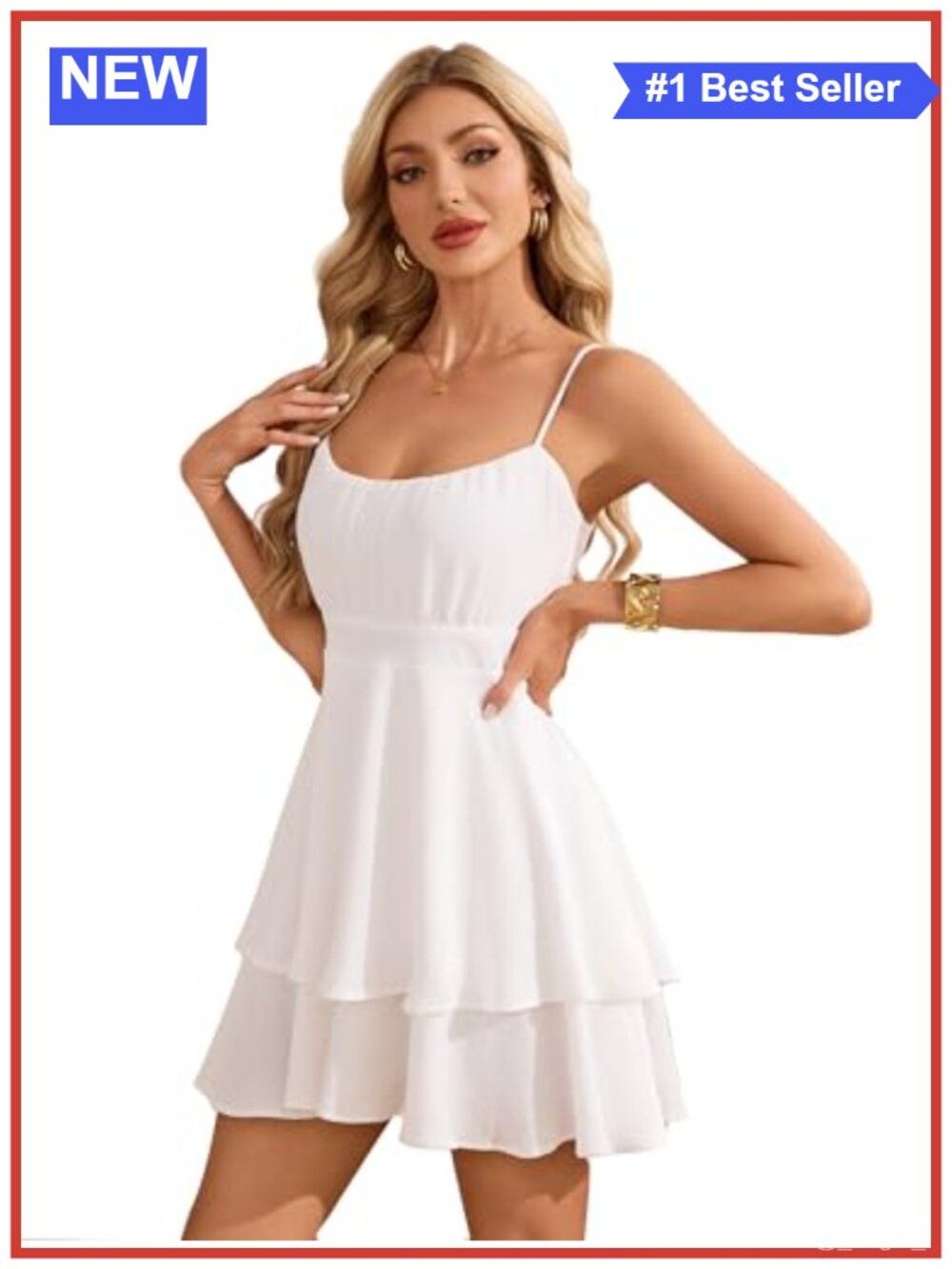 Women's Summer Bow Back Adjustable Spaghetti Strap A-Line Flowy Mini Dress